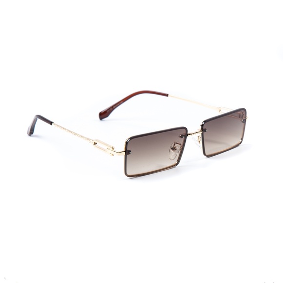 Mens Brown Tint Gold Frame Rimless Sunglasses - Picture 4 of 5
